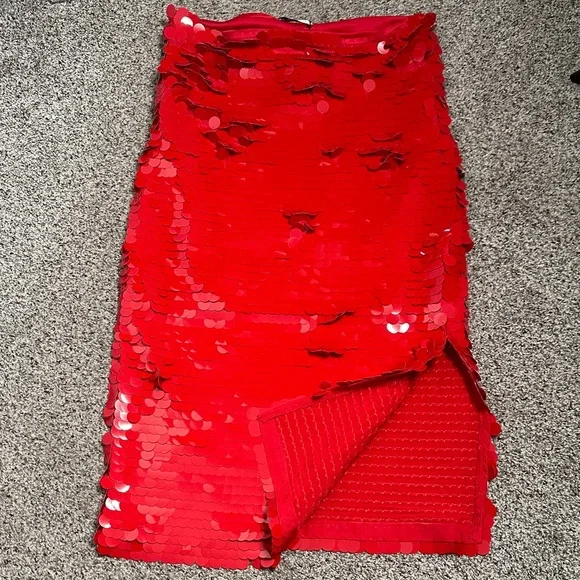 Zara Red Sequin Women's maxi Skirt size M new - Picture 4 of 8